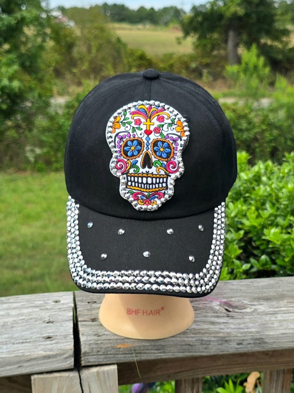 Ladies Black Sugar skull BLING Hat